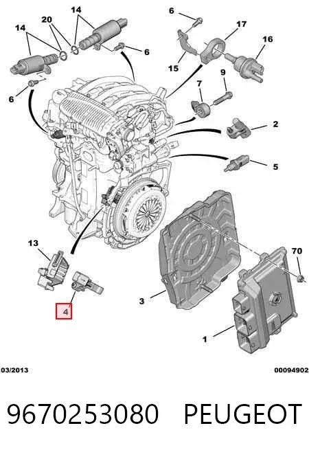 Sensor de posição (de revoluções) de cambota 9670253080 Peugeot/Citroen