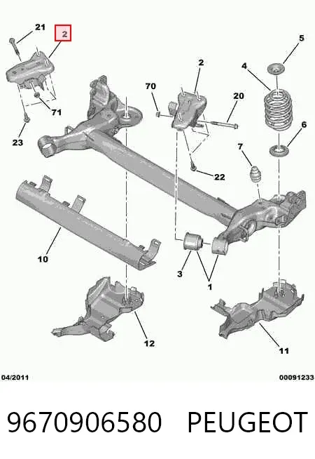 Consola de viga traseira 9670906580 Peugeot/Citroen