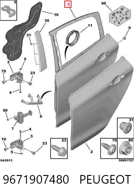 Porta traseira direita 9671907480 Peugeot/Citroen