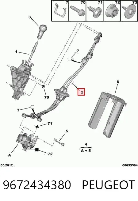 Cabo de mudança (de seleção de velocidade) 9672434380 Peugeot/Citroen