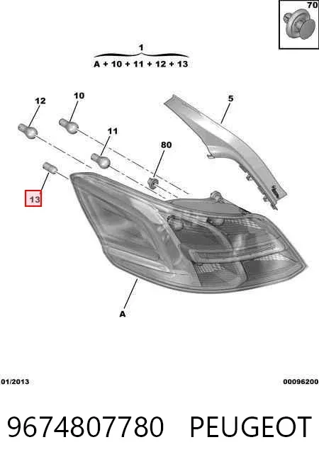 Lanterna traseira esquerda 9674807780 Peugeot/Citroen