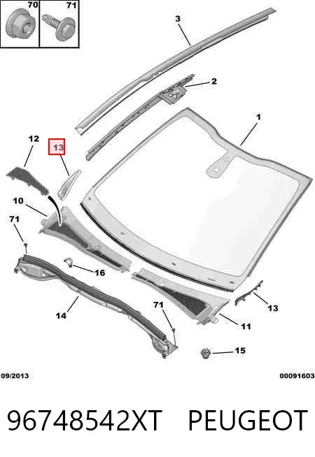 Moldura inferior de pára-brisas 96748542XT Peugeot/Citroen