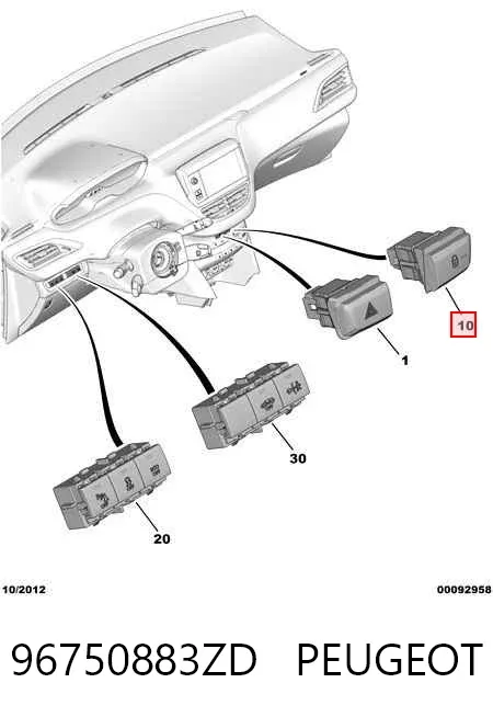 Interruptor do fecho central 96750883ZD Peugeot/Citroen