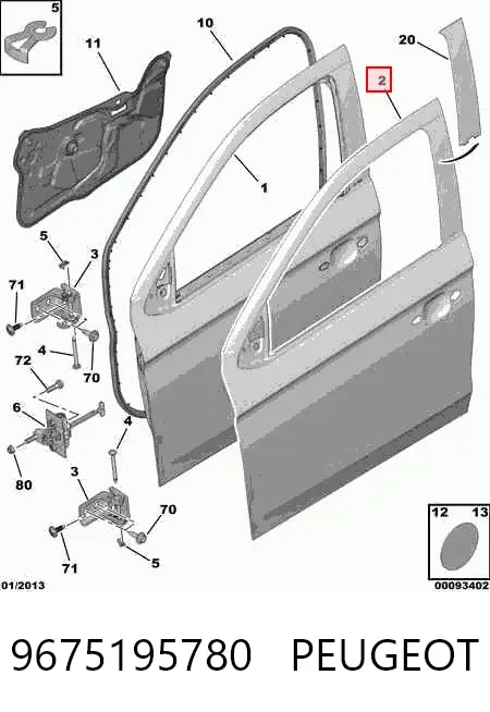 Painel mandíbula da porta dianteira esquerda 9675195780 Peugeot/Citroen