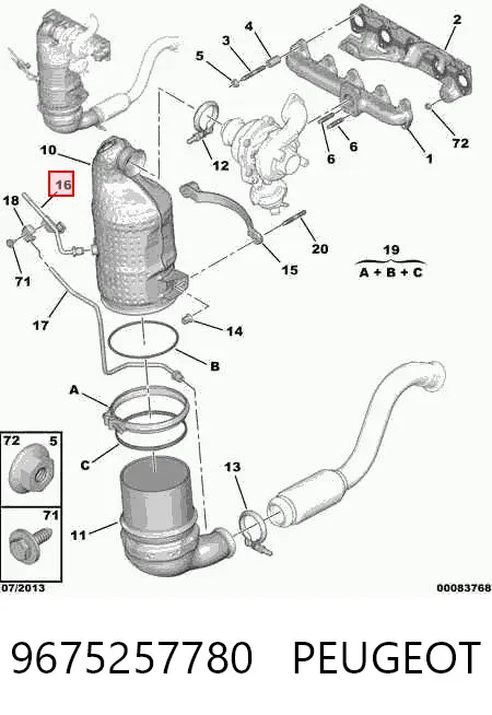 Tubo de sensor de pressão dos gases de escape 9675257780 Peugeot/Citroen