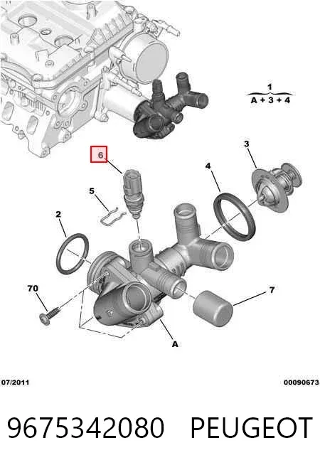 Sensor de temperatura do fluido de esfriamento 9675342080 Peugeot/Citroen