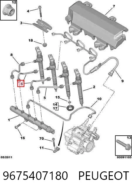 Tubo de combustível do injetor de 2º cilindro 9675407180 Peugeot/Citroen