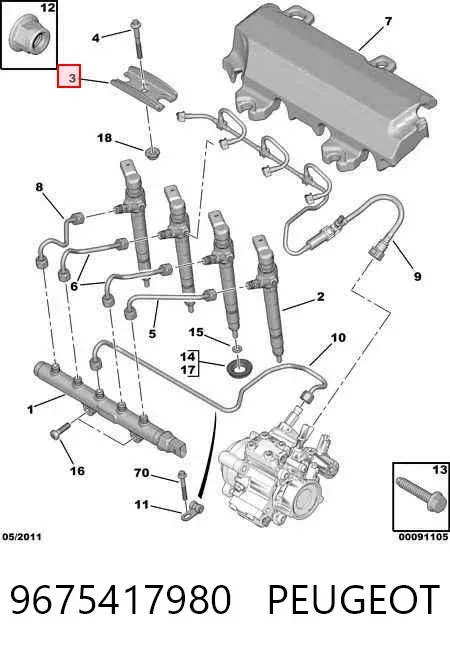 Consola de fixação do injetor 9675417980 Peugeot/Citroen