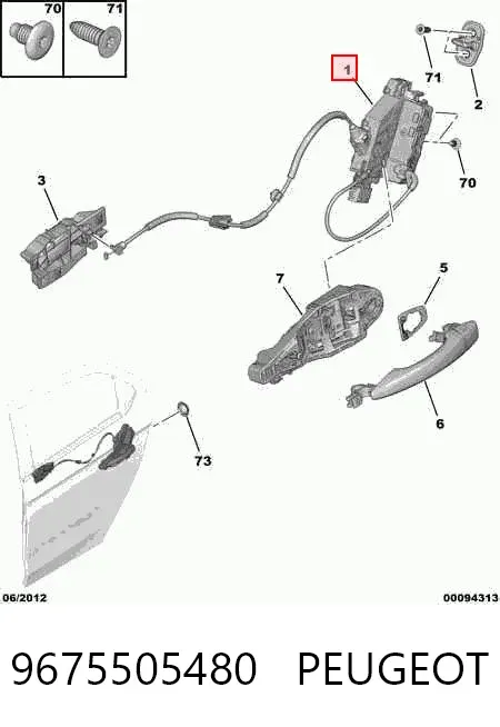 Fecho da porta traseira direita 9675505480 Peugeot/Citroen