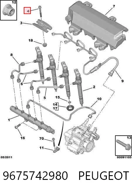 Parafuso de fixação do injetor 9675742980 Peugeot/Citroen