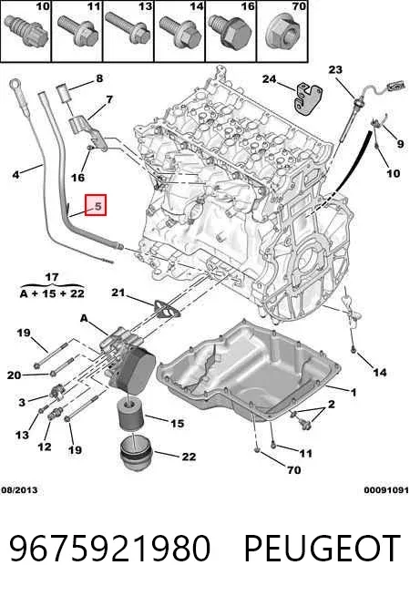 Guia de sonda indicador do nível de óleo no motor 9675921980 Peugeot/Citroen