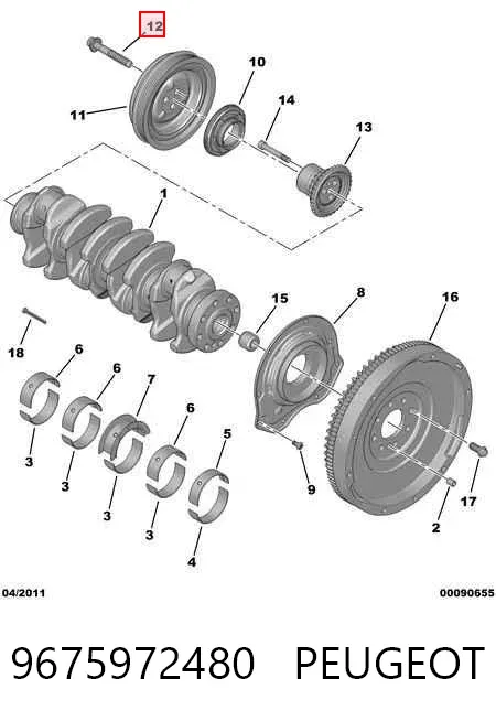 Parafuso da polia de cambota 9675972480 Peugeot/Citroen