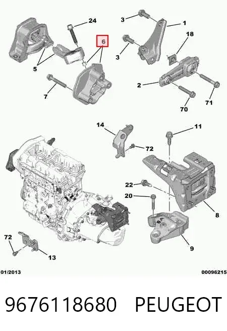 Consola de coxim (apoio) direita de motor 9676118680 Peugeot/Citroen