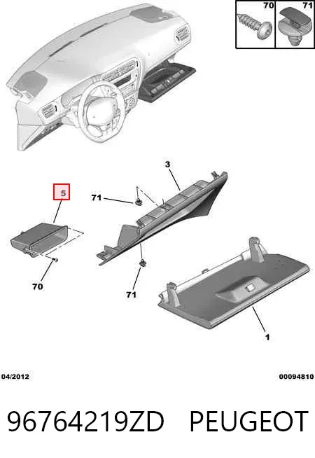 Caixa para porta-luvas (porta-luvas) 96764219ZD Peugeot/Citroen