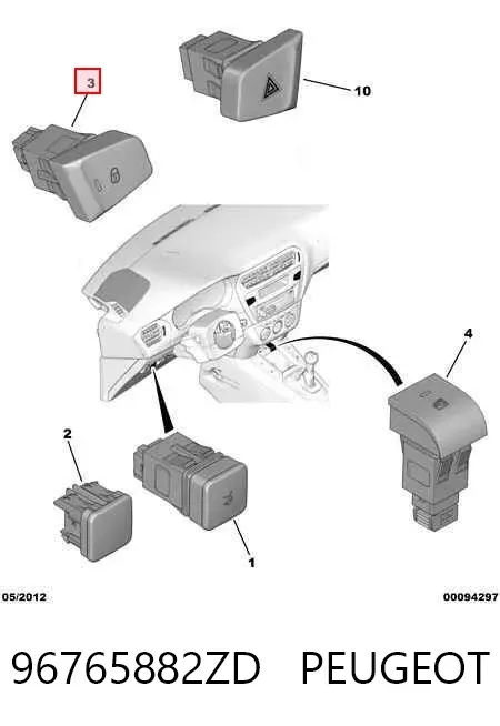 Botão de bloqueio de portas 96765882ZD Peugeot/Citroen