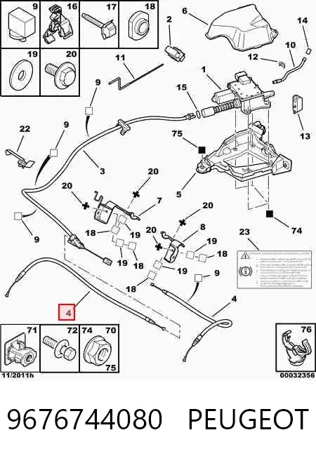 Cabo do freio de estacionamento traseiro direito 9676744080 Peugeot/Citroen