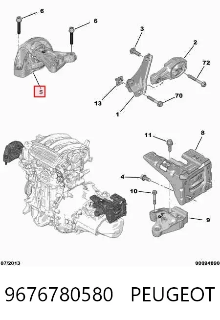 Coxim (suporte) direito de motor 9676780580 Peugeot/Citroen
