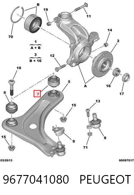 Bloco silencioso dianteiro do braço oscilante inferior 9677041080 Peugeot/Citroen