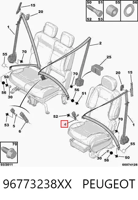 Barra (fecho) de fixação da correia de segurança dianteira esquerda 96773238XX Peugeot/Citroen
