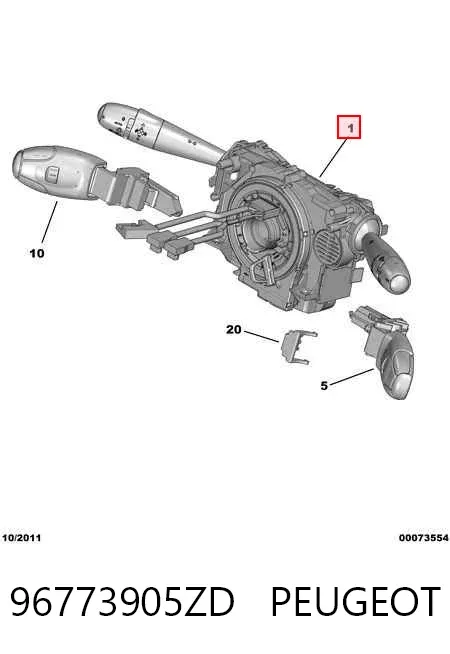 Comutador instalado na coluna da direção, montado 96773905ZD Peugeot/Citroen