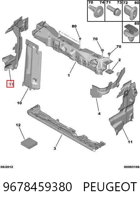 Conduto de ar (defletor) esquerdo do radiador 9678459380 Peugeot/Citroen