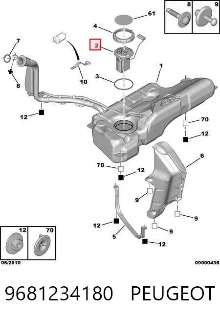 Módulo de bomba de combustível com sensor do nível de combustível 9681234180 Peugeot/Citroen