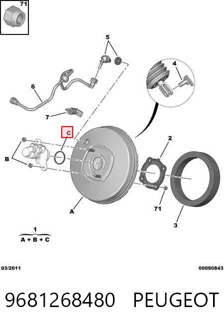 Reforçador dos freios a vácuo 9681268480 Peugeot/Citroen