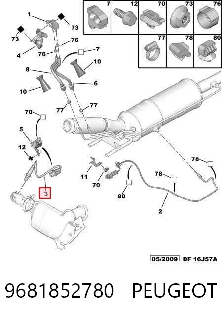 Sonda lambda, sensor de oxigênio até o catalisador 9681852780 Peugeot/Citroen
