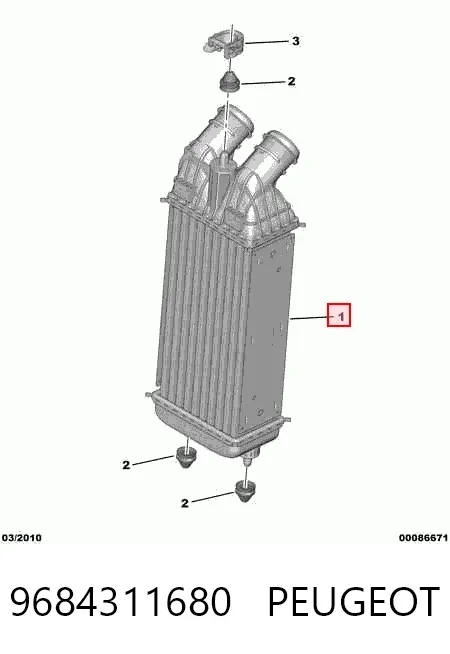 Radiador de intercooler 9684311680 Peugeot/Citroen