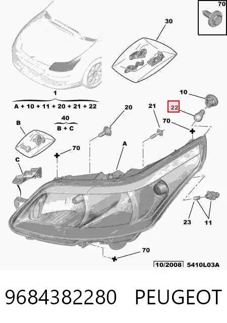 Luz direita 9684382280 Peugeot/Citroen