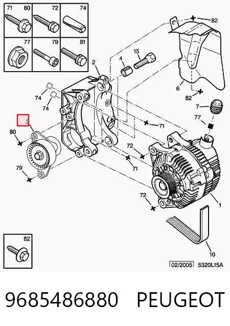 Reguladora de tensão da correia de transmissão 9685486880 Peugeot/Citroen