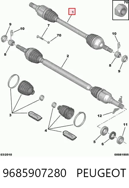 Semieixo (acionador) dianteiro direito 9685907280 Peugeot/Citroen