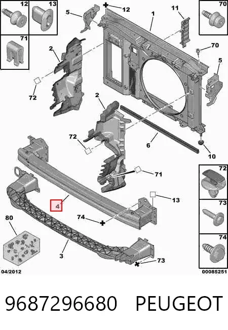 Reforçador do pára-choque dianteiro 9687296680 Peugeot/Citroen