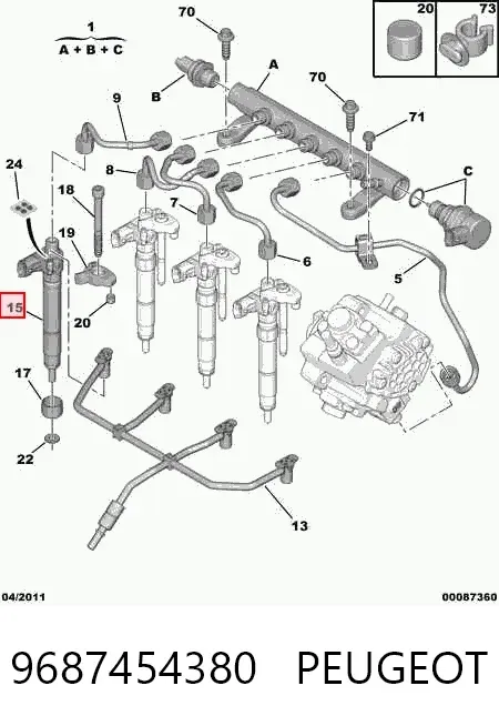 Injetor de injeção de combustível 9687454380 Peugeot/Citroen