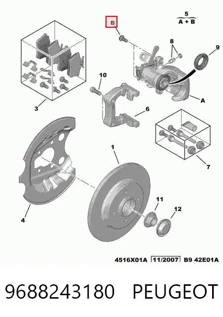 Suporte do freio traseiro esquerdo 9688243180 Peugeot/Citroen