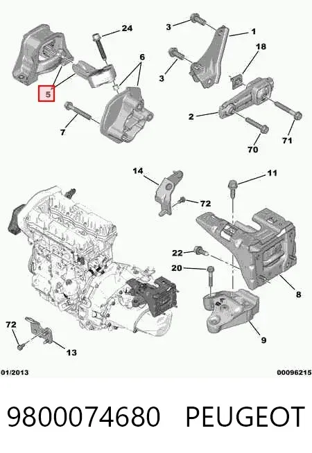 Coxim (suporte) direito de motor 9800074680 Peugeot/Citroen