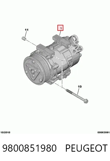Compressor de aparelho de ar condicionado 9800851980 Peugeot/Citroen