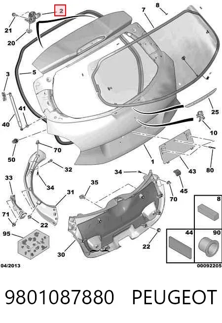 Gozno da porta traseira (de 3º/5º bagageiro) 9801087880 Peugeot/Citroen