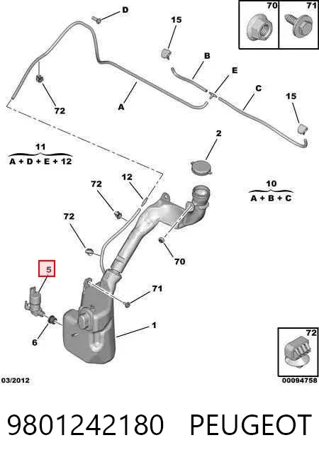 Bomba de motor de fluido para lavador de vidro dianteiro 9801242180 Peugeot/Citroen