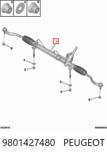 Cremalheira da direção 9801427480 Peugeot/Citroen