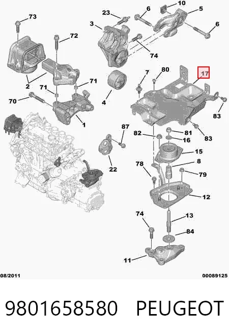 Viga de fixação da caixa de mudança 9801658580 Peugeot/Citroen