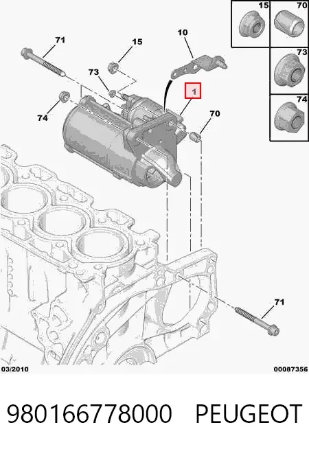 Motor de arranco 980166778000 Peugeot/Citroen