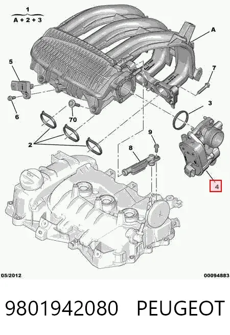 Válvula de borboleta montada 9801942080 Peugeot/Citroen