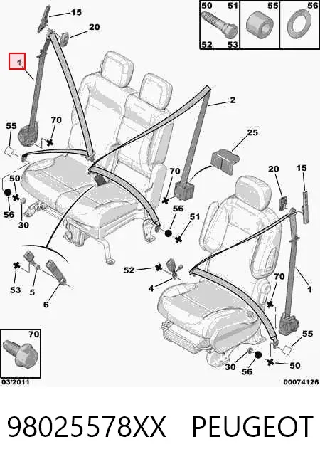 Correia de segurança dianteira direita 98025578XX Peugeot/Citroen