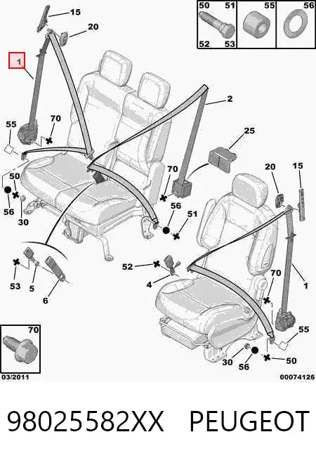 Correia de segurança dianteira esquerda 98025582XX Peugeot/Citroen