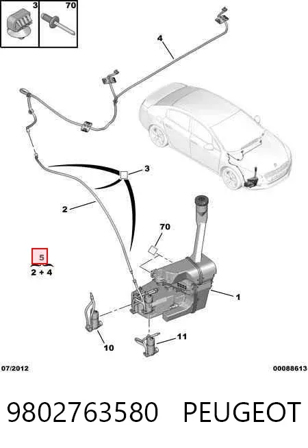 Mangueira de fluido para lavador de pára-brisas 9802763580 Peugeot/Citroen