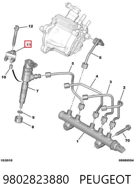 Consola de fixação do injetor 9802823880 Peugeot/Citroen
