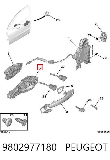 Suporte de maçaneta externa da porta traseira direita 9802977180 Peugeot/Citroen