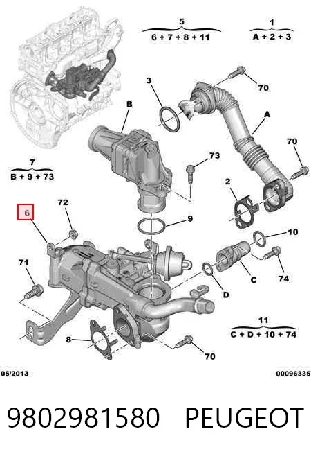 Radiador do sistema EGR de recirculação dos gases de escape 9802981580 Peugeot/Citroen