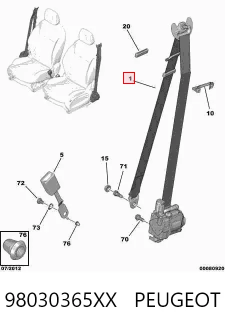 Correia de segurança dianteira direita 98030365XX Peugeot/Citroen